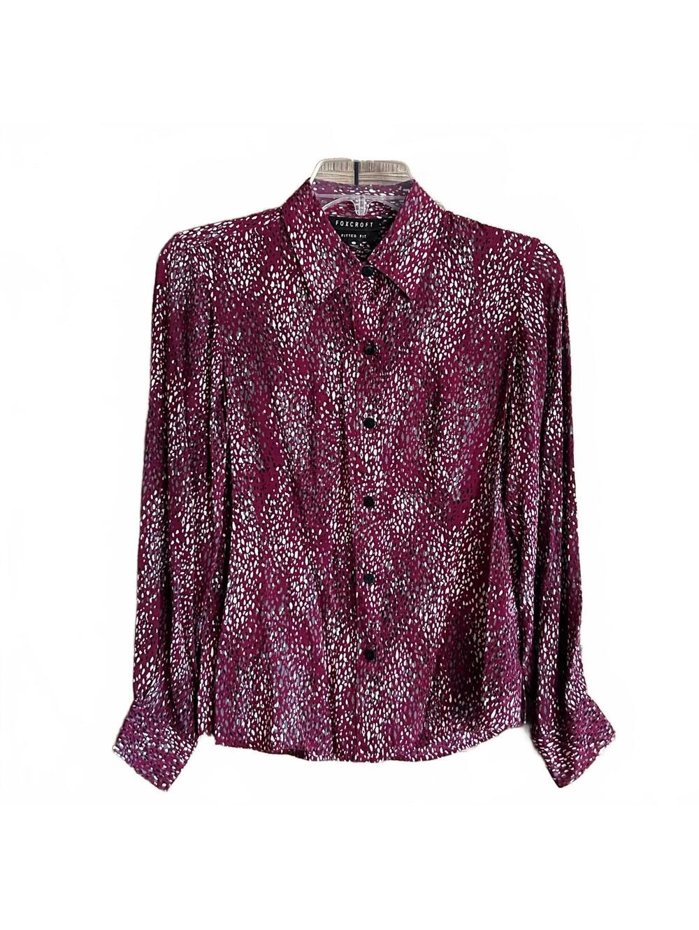 Foxcroft Womens Burgundy Snake Print Long Sleeve Blouse Size 2P Office